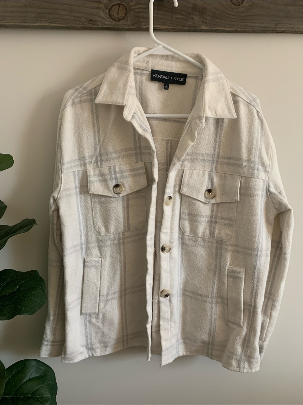 Kendall & Kylie Cream Plaid Lightweight Shacket